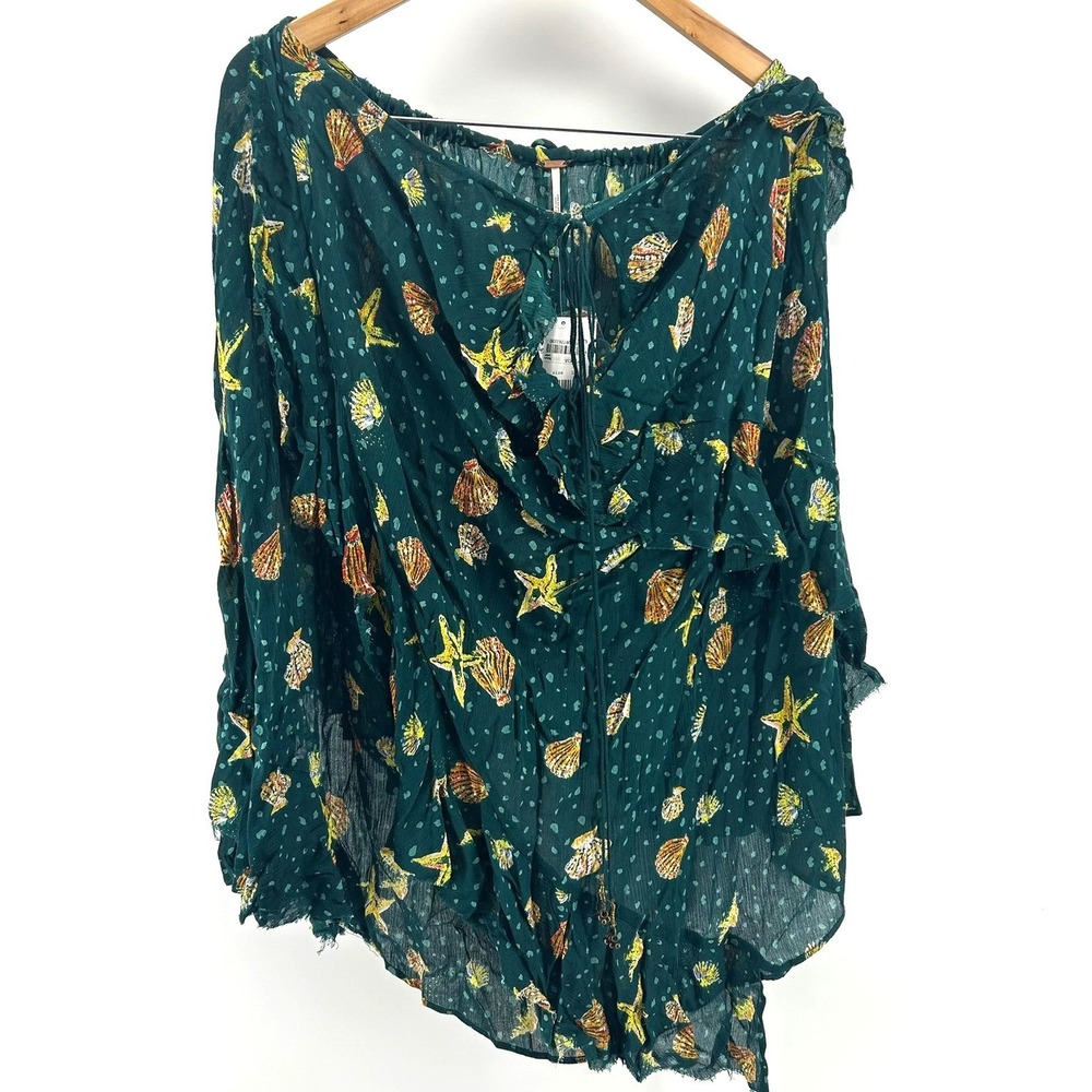 Free People Endless Summer Teal Green Seashell Print Halter Mini Dress Nwt Sz L - Picture 2 of 6